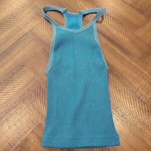 Free People Happiness Runs Tank in Lurex Glittery Blue XS/S